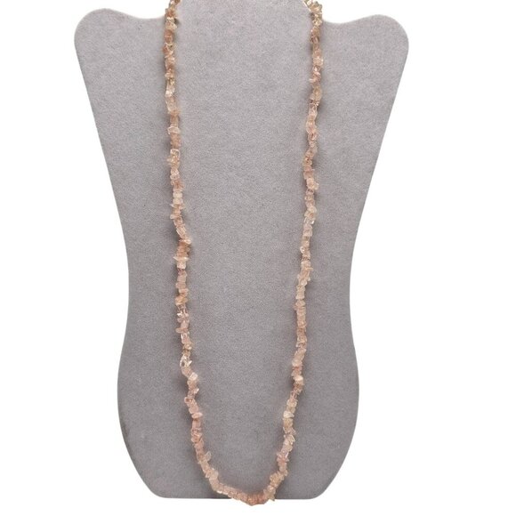 Natural Rose Quartz Chip Bead Necklace 32" With Decorative Metal Clasp - Picture 1 of 5
